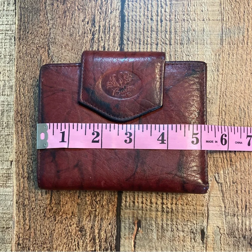 Buxton Vintage Marbled Mahogany Leather Bifold‎ Kisslock Coin Pouch Wallet